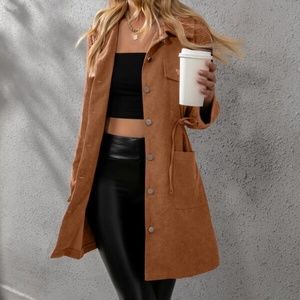 Cozy Camel Button up Corduroy Jacket Shacket Pockets